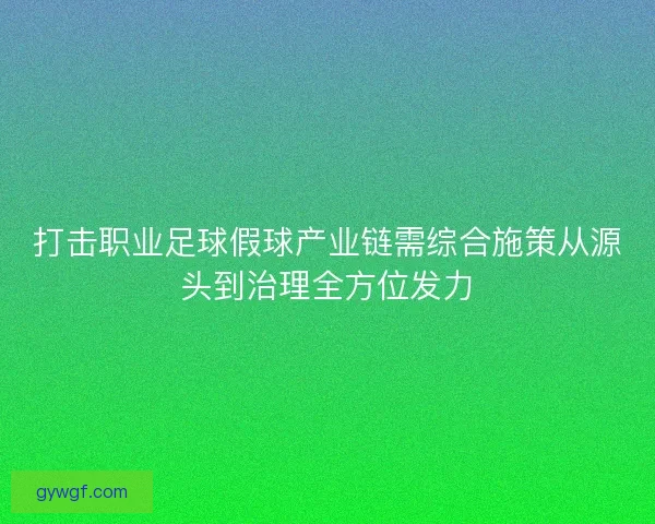 打击职业足球假球产业链需综合施策从源头到治理全方位发力